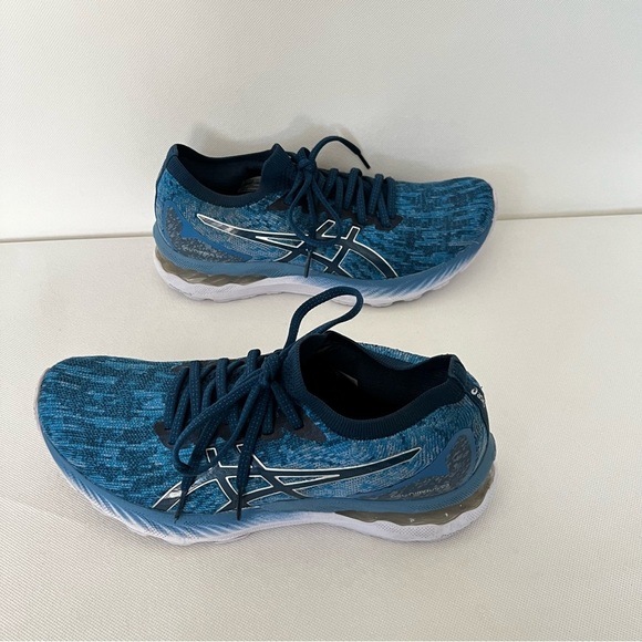 ASICS Gel Nimbus 23 Knit Running Shoes size 9 1/2  “Mako Blue” 1012A880 - Picture 1 of 12